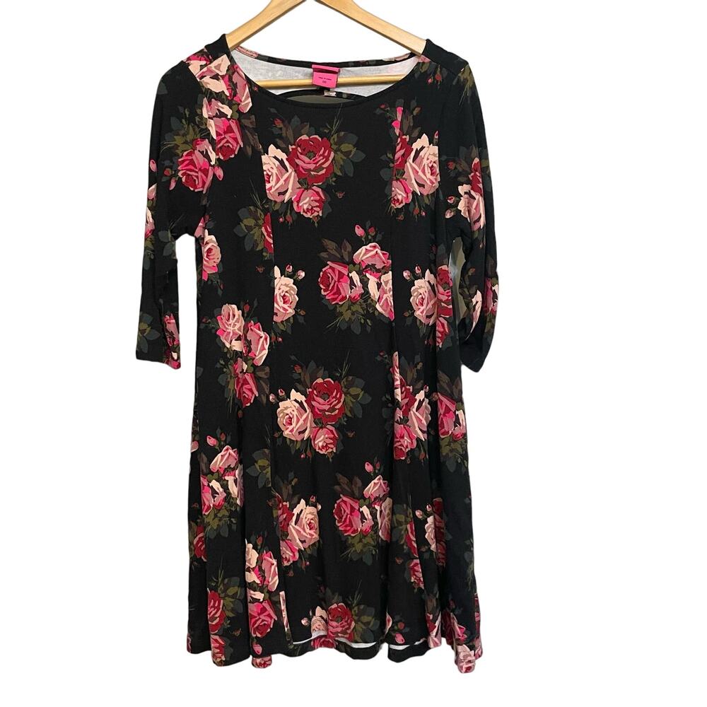 Torrid X Betsey Johnson Dress Black Floral Skater Back Cutout Ponte Stretch Sz00